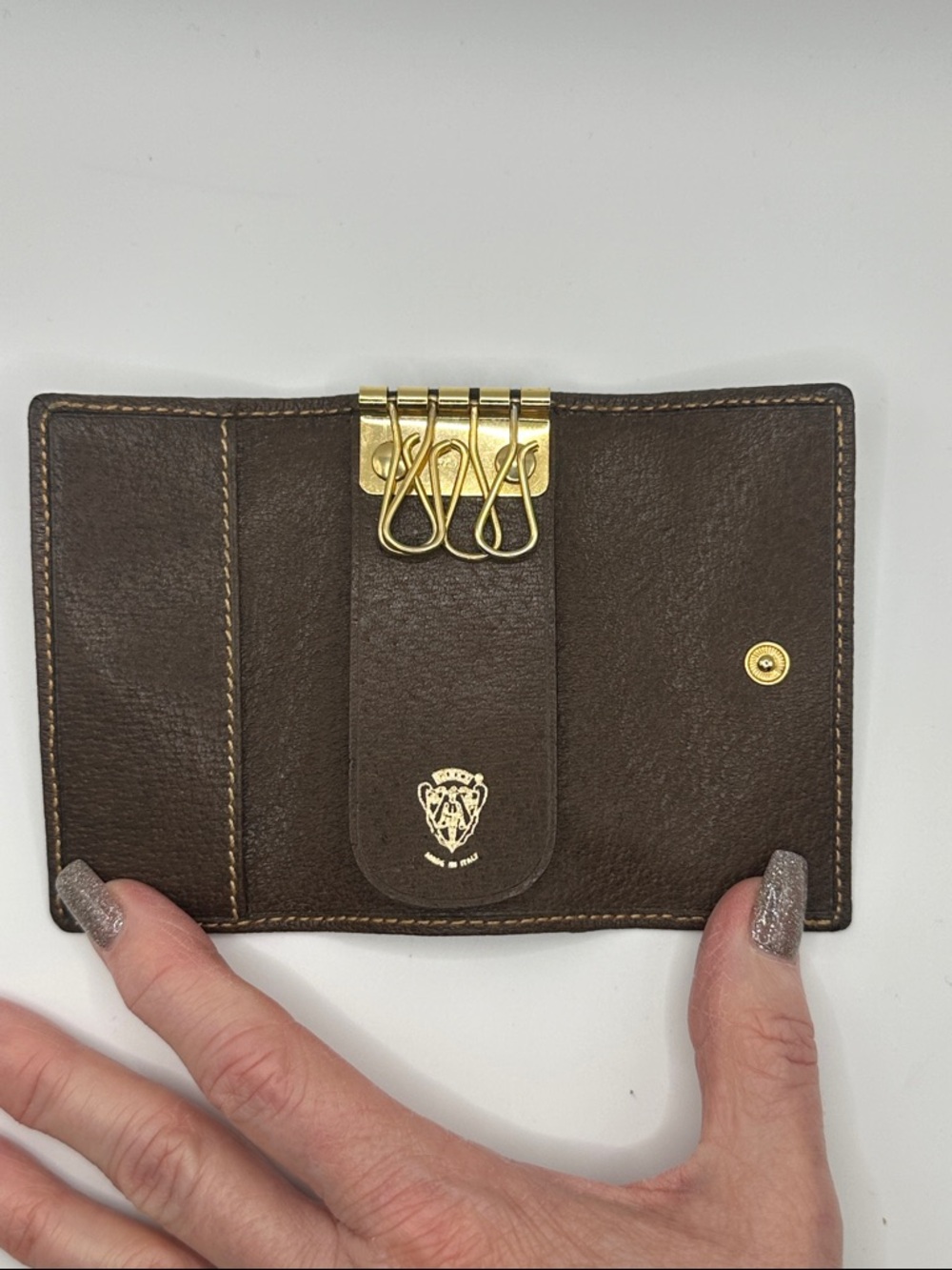 Gucci Beige and Brown GG Canvas Key Wallet with Gold Logo - Picture 6 of 9